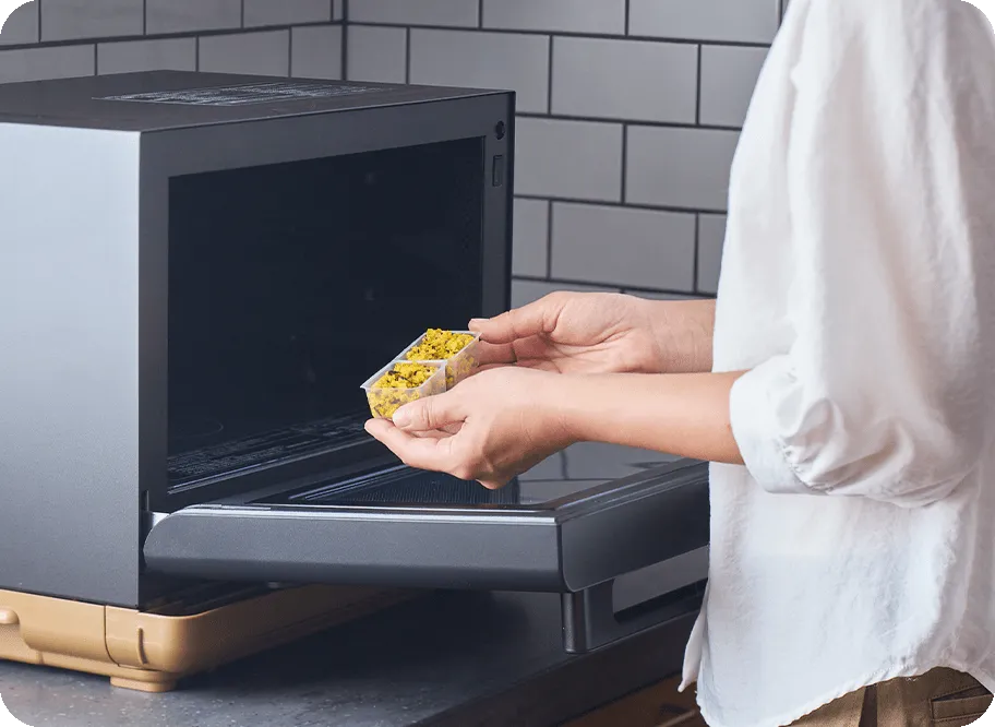 電子レンジで人肌程度に温める手順イメージ