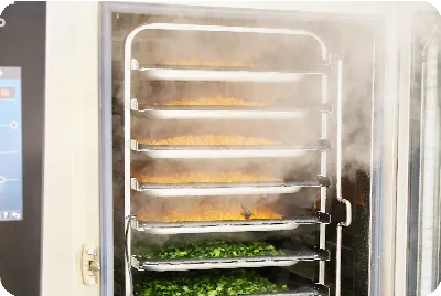 スチーム加熱で均一に加熱する工程