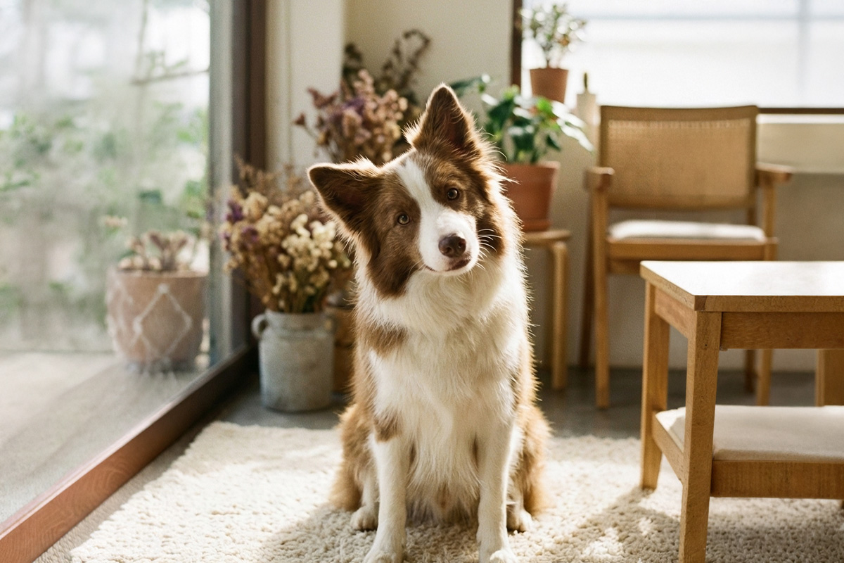 外で元気に走る犬とごはん