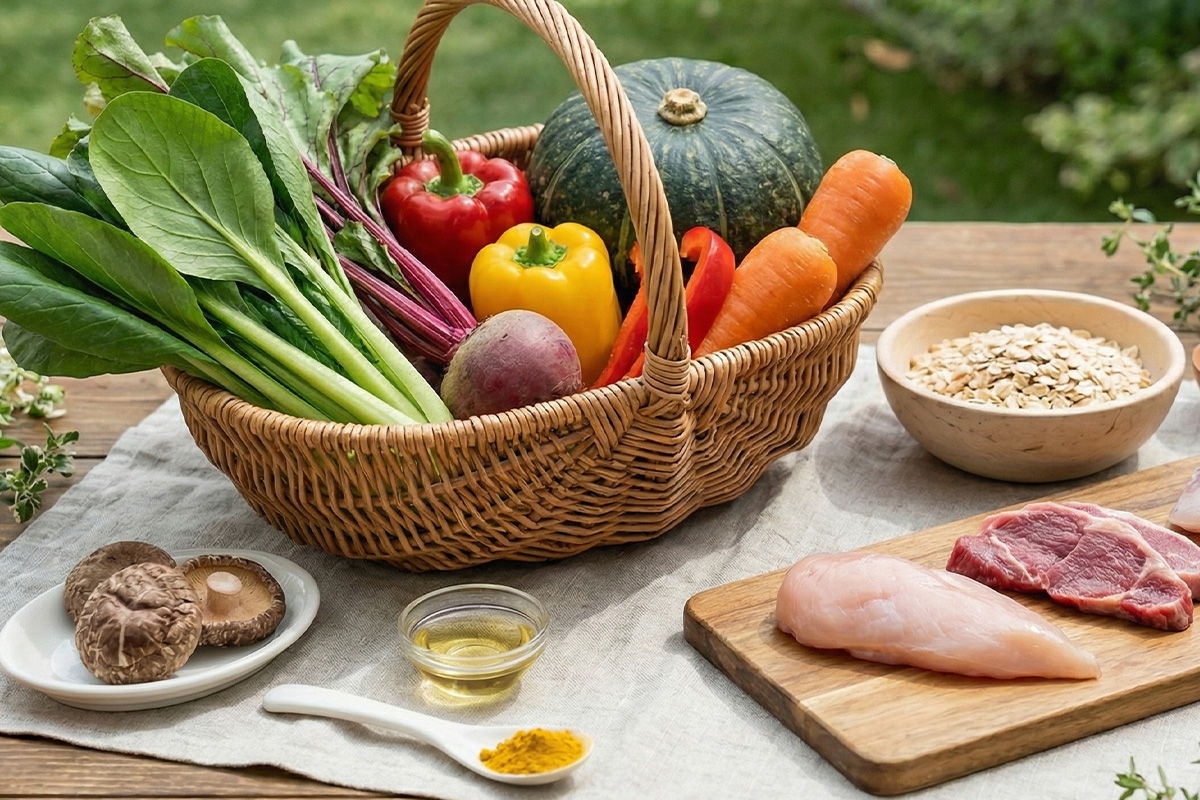 鶏肉や馬肉とかぼちゃなどの自然食材