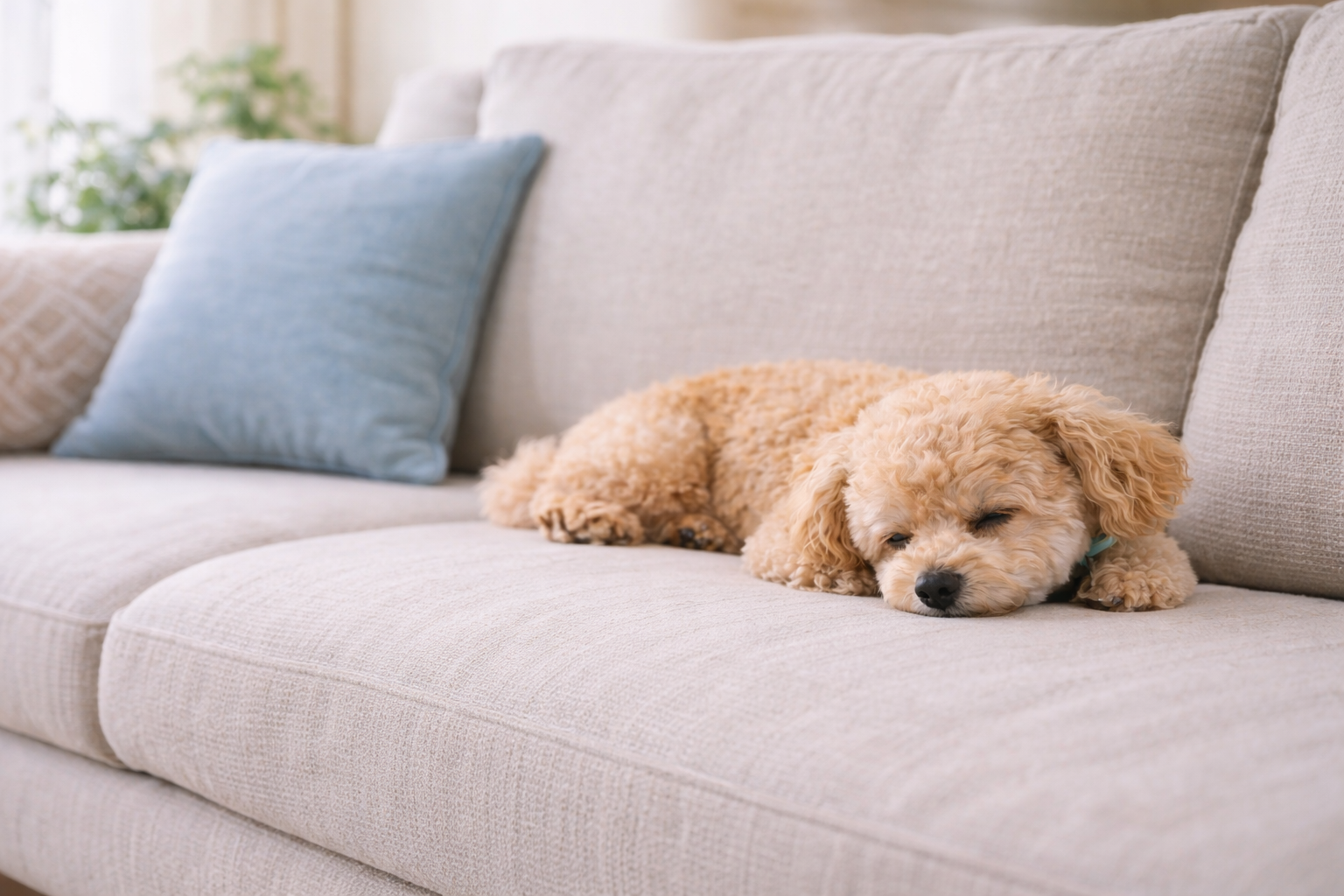 春に眠そうに過ごす犬のイメージ