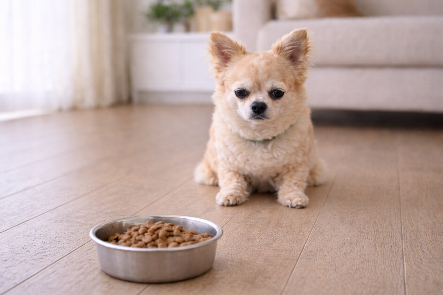 春の食べムラに悩む犬の食事イメージ