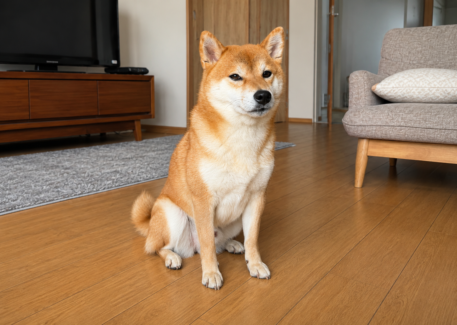 マイペースな柴犬の食事風景イメージ