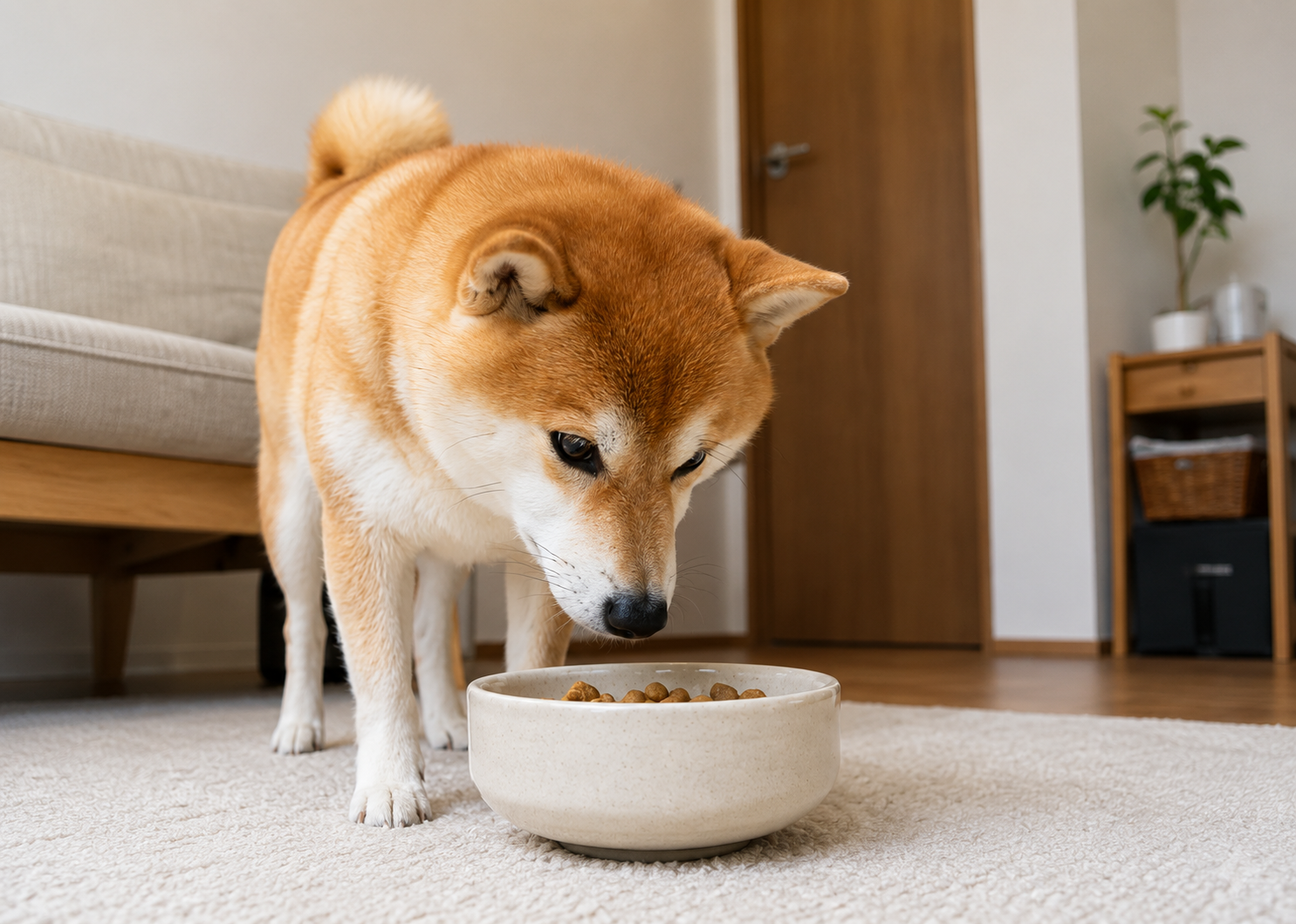 少しずつ食事を工夫する柴犬のイメージ