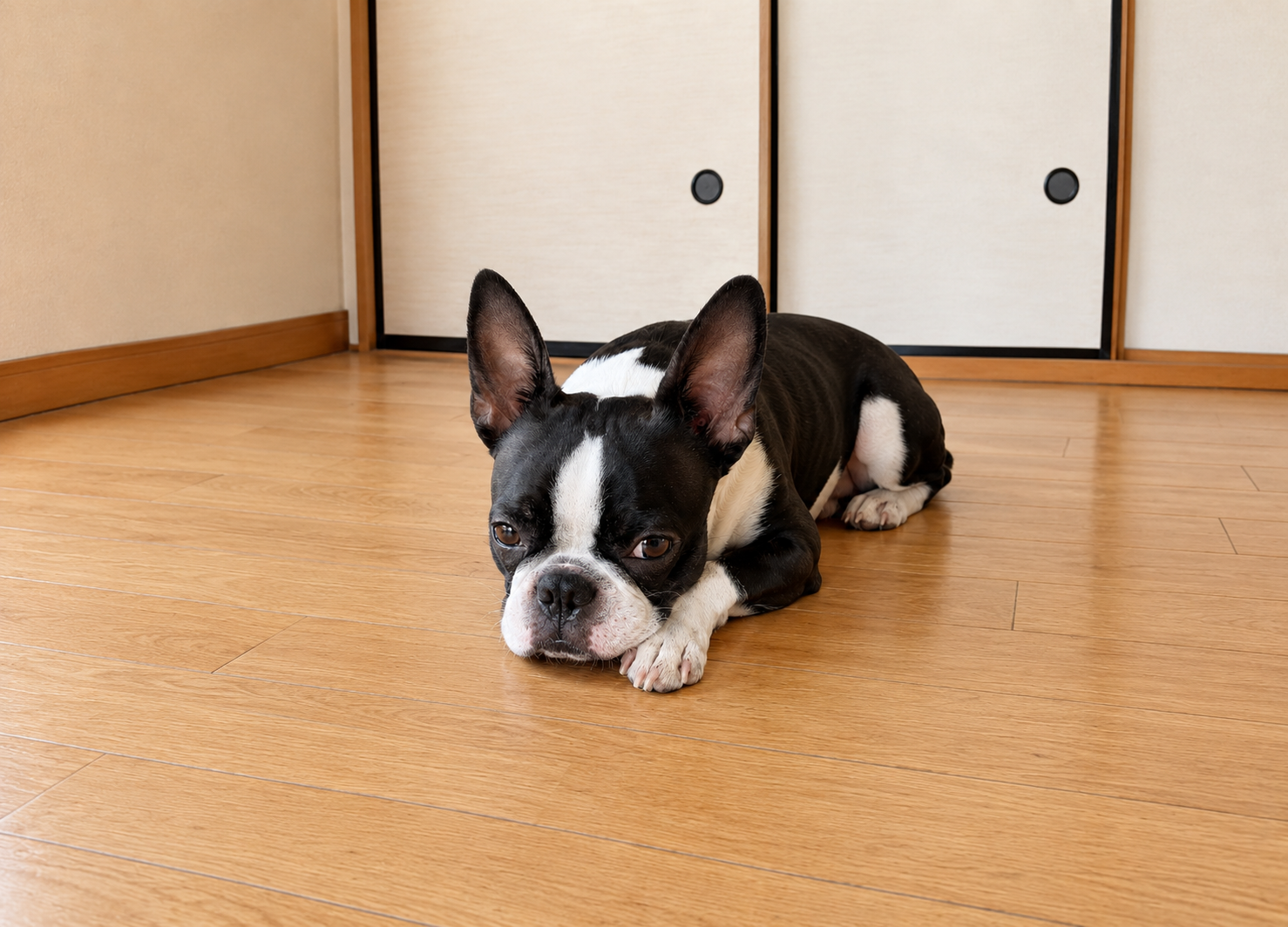 涼しい場所でくつろぐ犬のイメージ