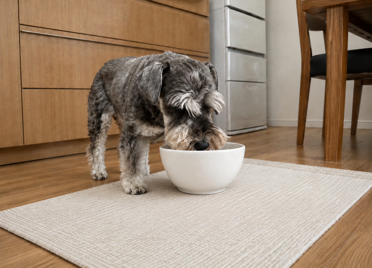 梅雨時期の食べ方の変化を見守る高齢犬のイメージ
