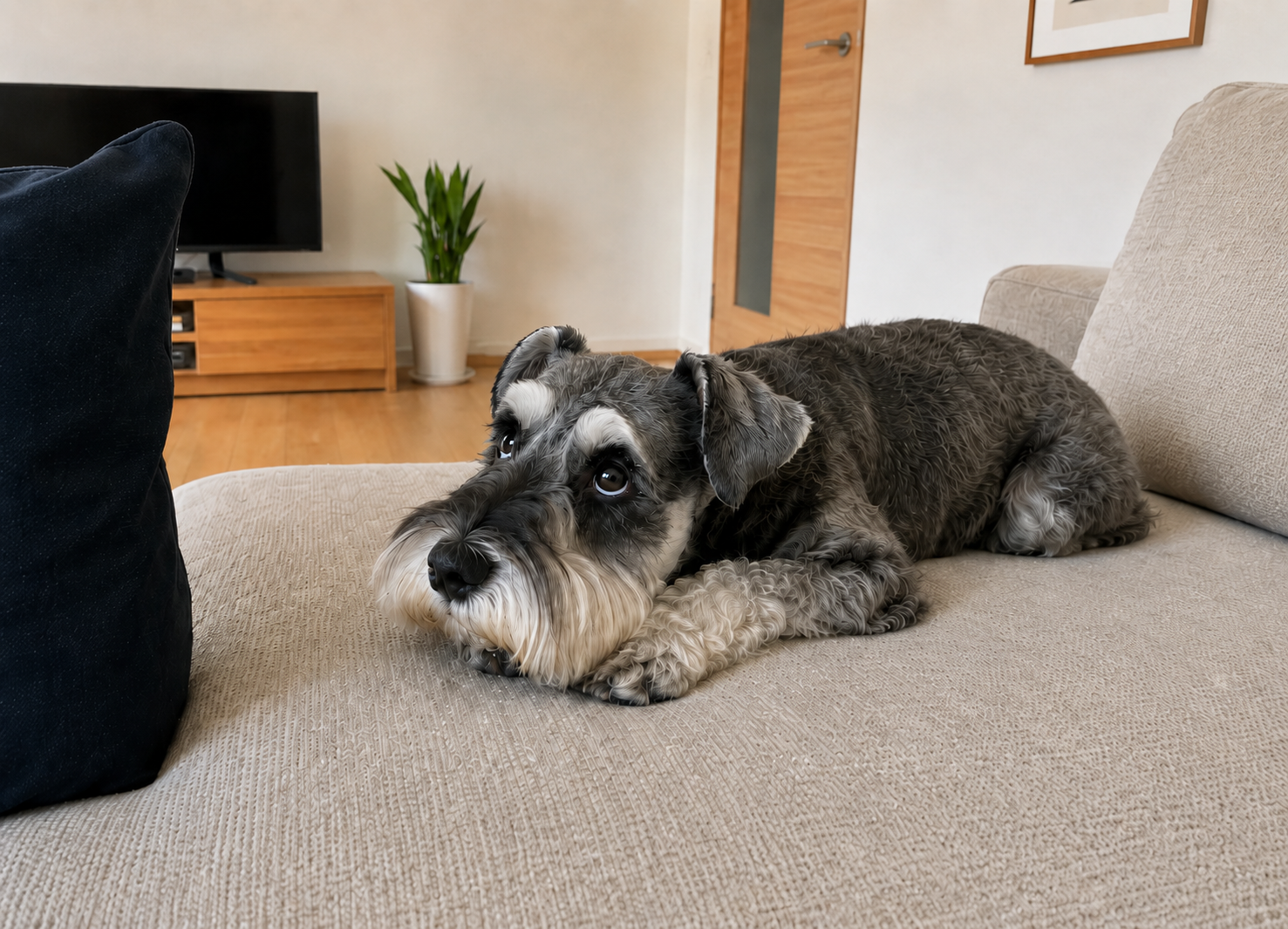 飼い主の様子を見つめるシュナウザーのイメージ