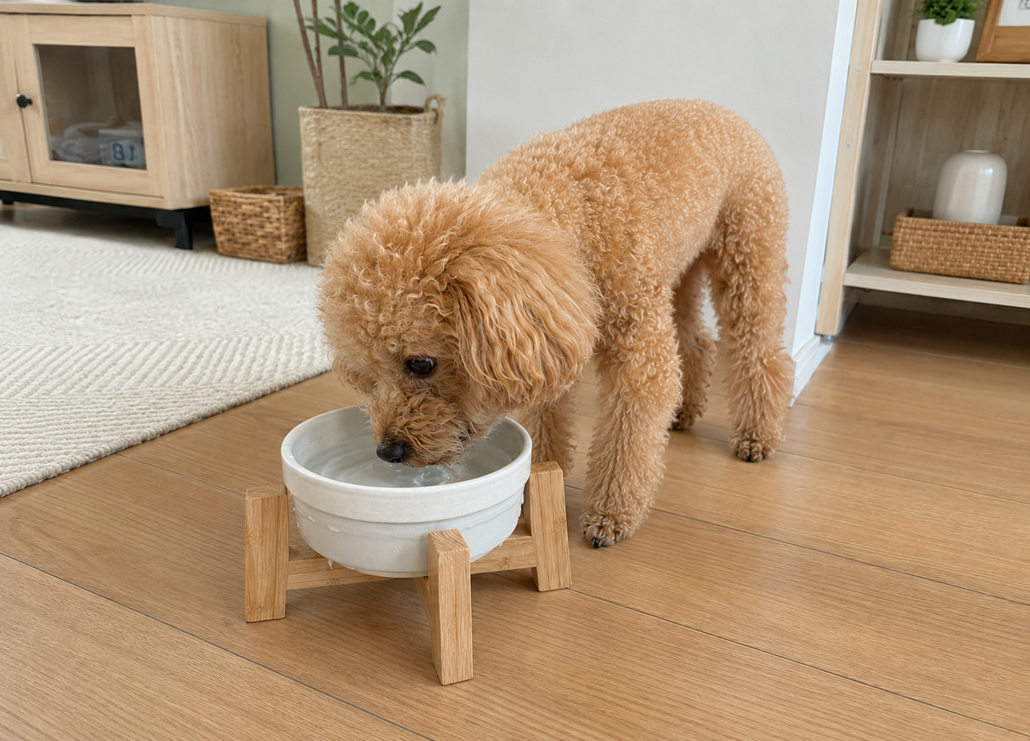 暑い季節に水を飲む犬