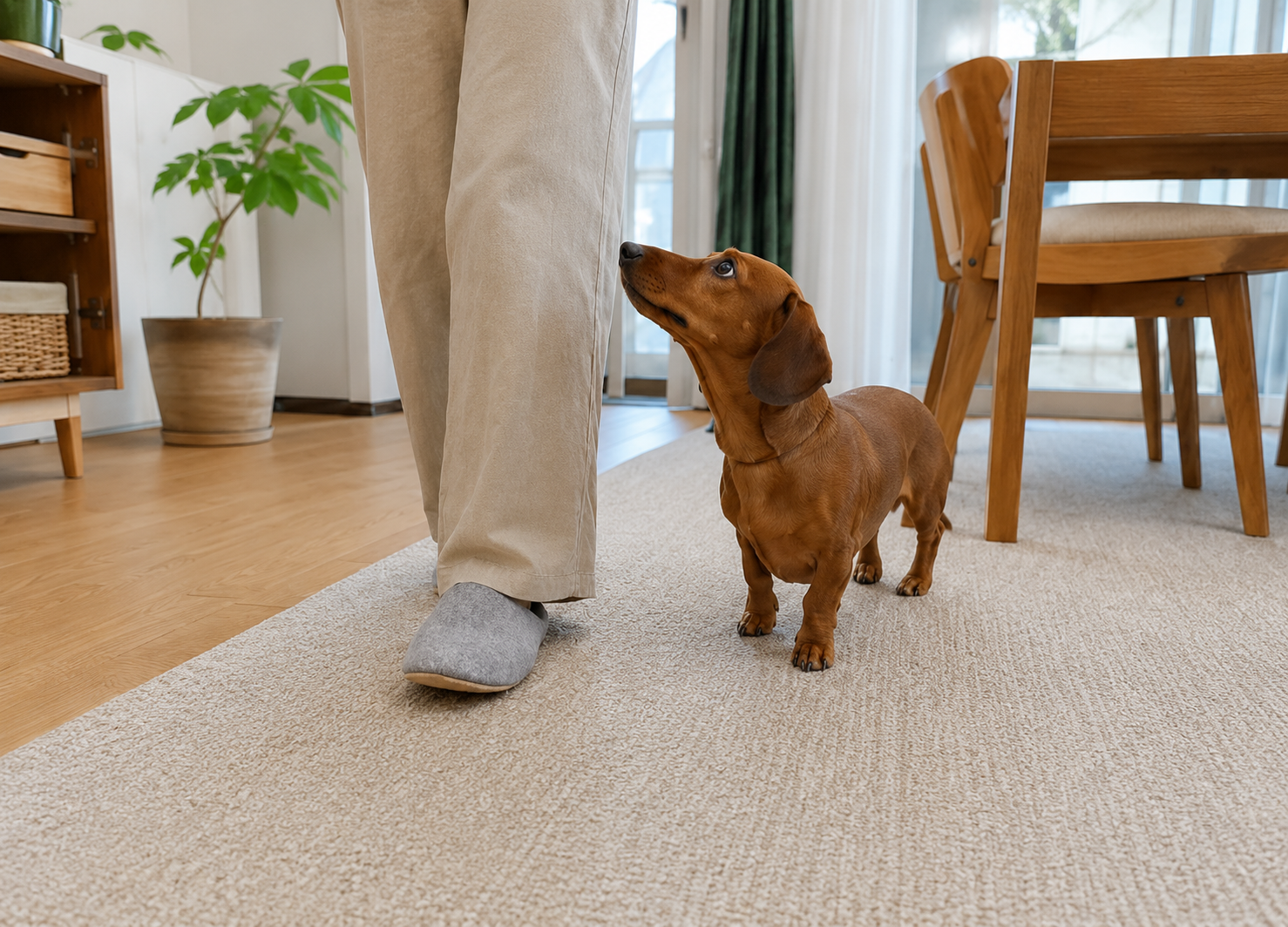 雷の日もいつもの時間を大切に過ごす犬