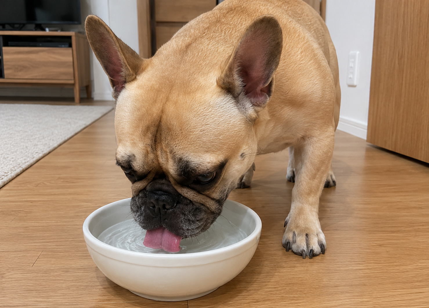 夏に新鮮なお水を飲む犬