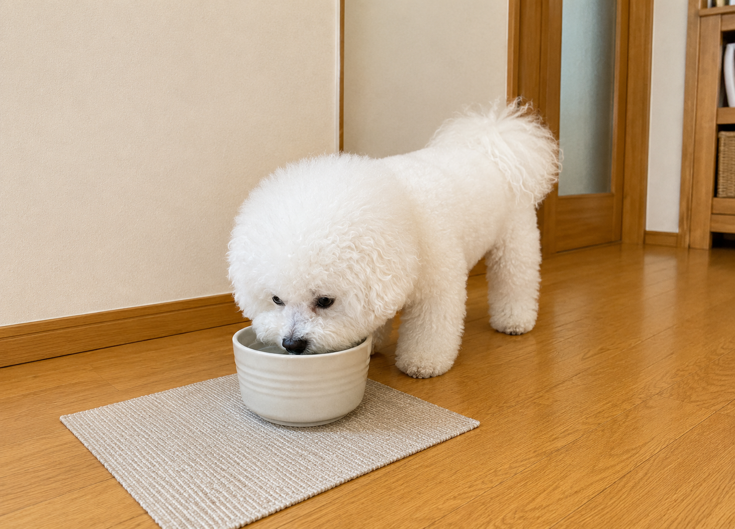 涼しい室内でゆっくり過ごすビションフリーゼ