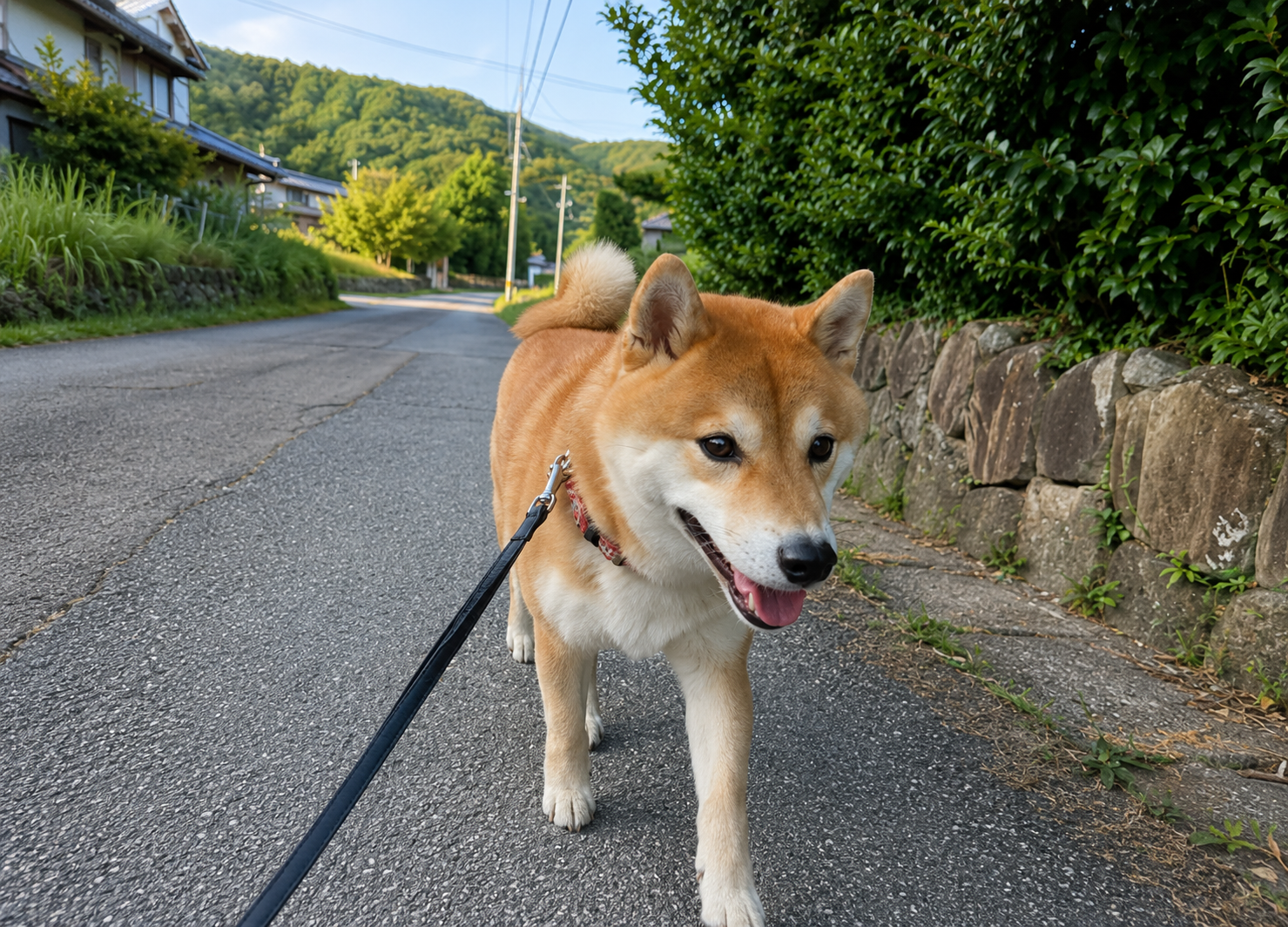 帰省先でいつものベッドにくつろぐ柴犬