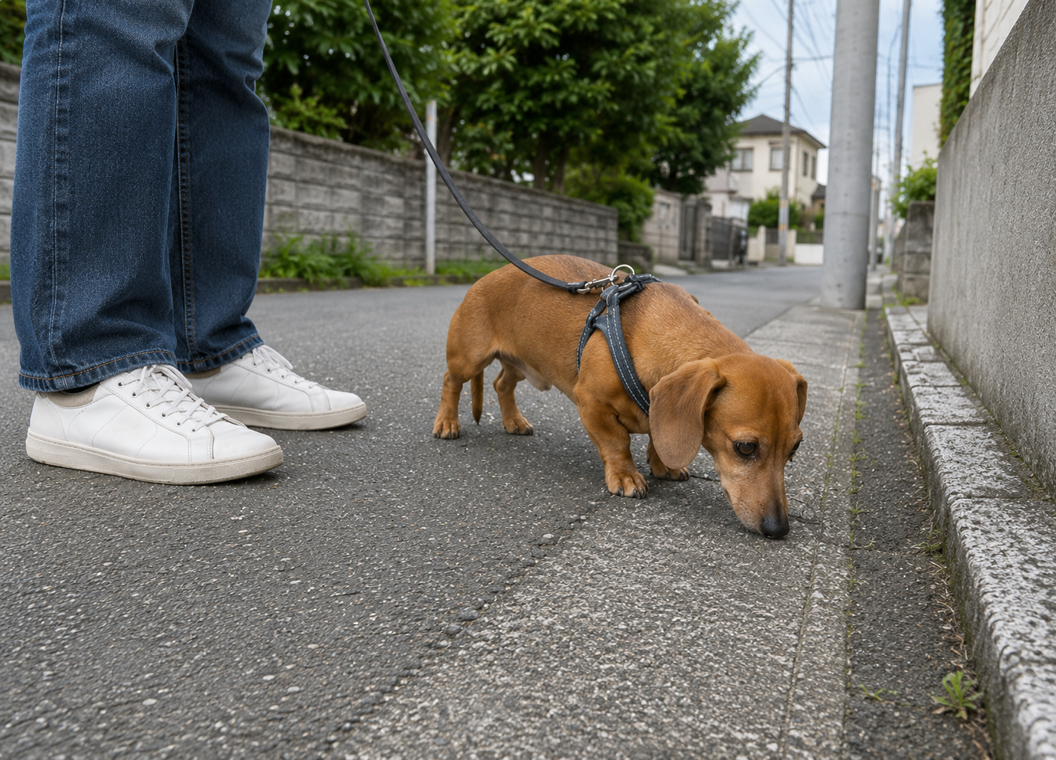 ほかの犬との距離をとりながら様子を見る犬