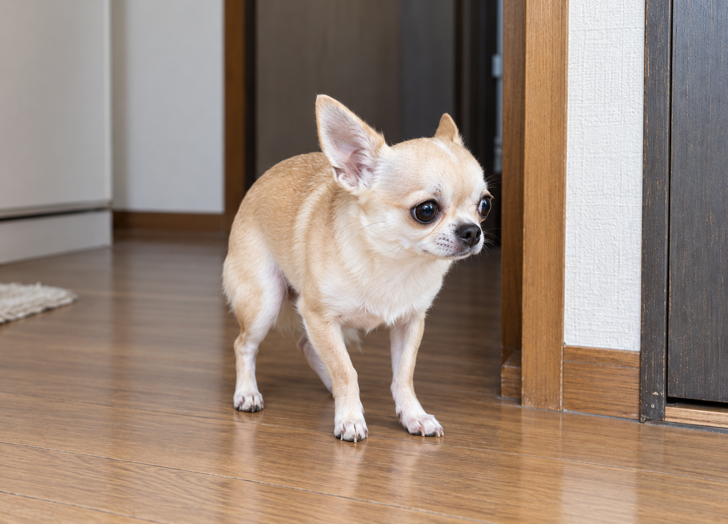 知らない場所で少し緊張するチワワ