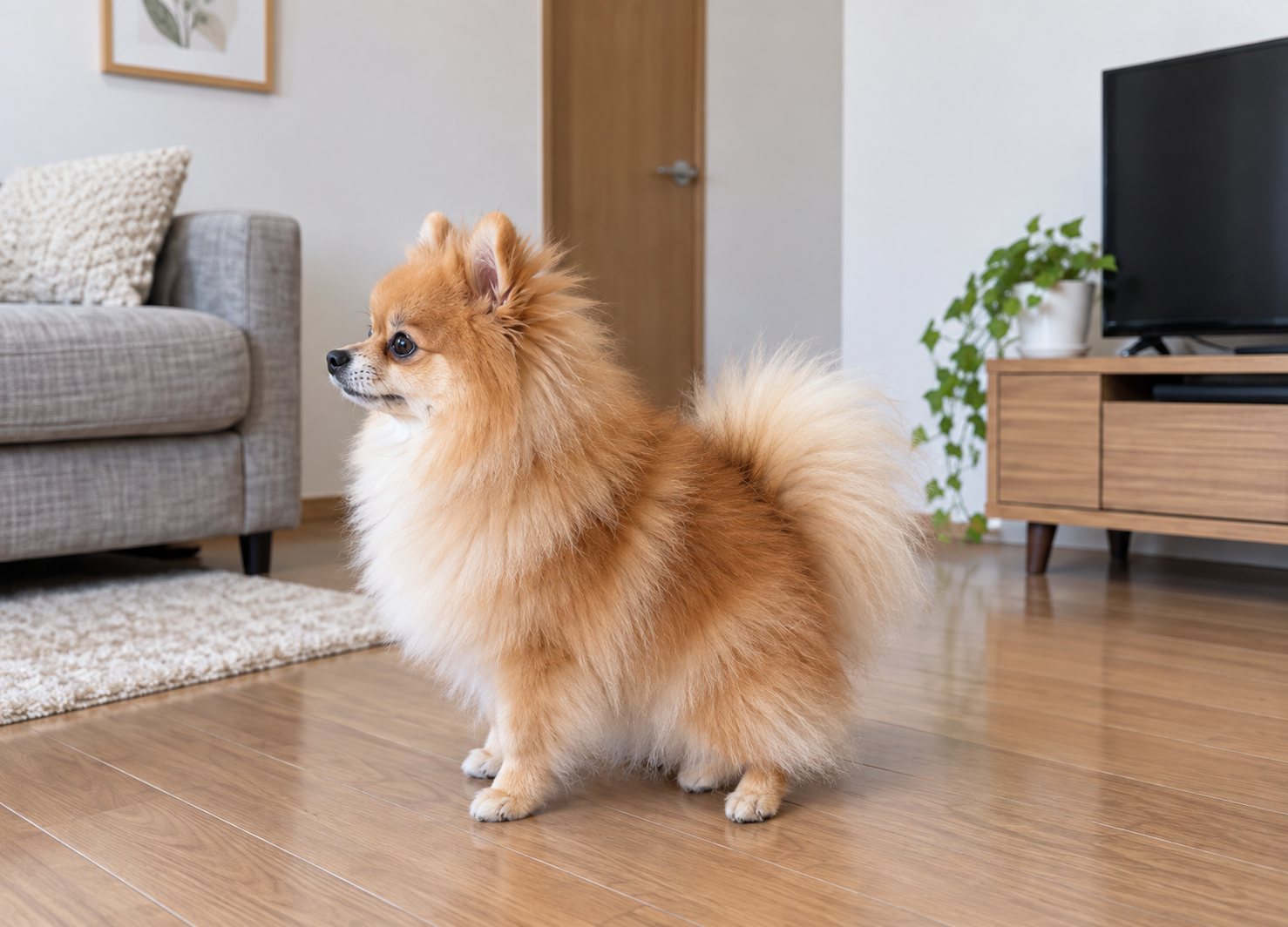ふわふわの被毛と立ち耳が特徴的なポメラニアン