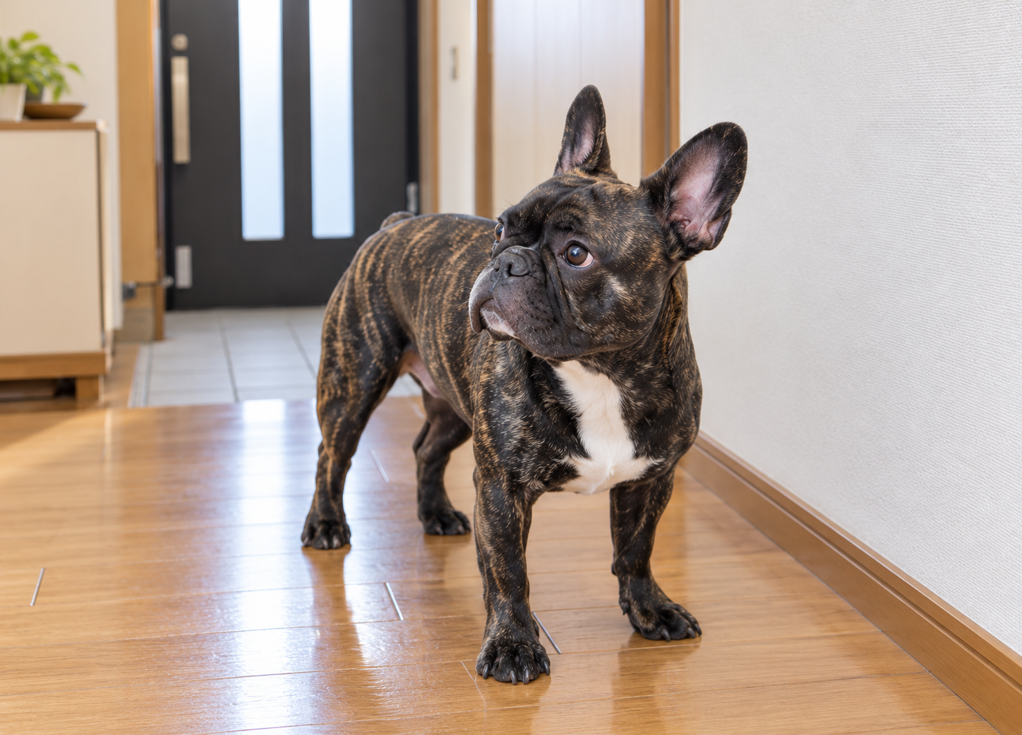 音に反応して耳を動かすフレンチ・ブルドッグ