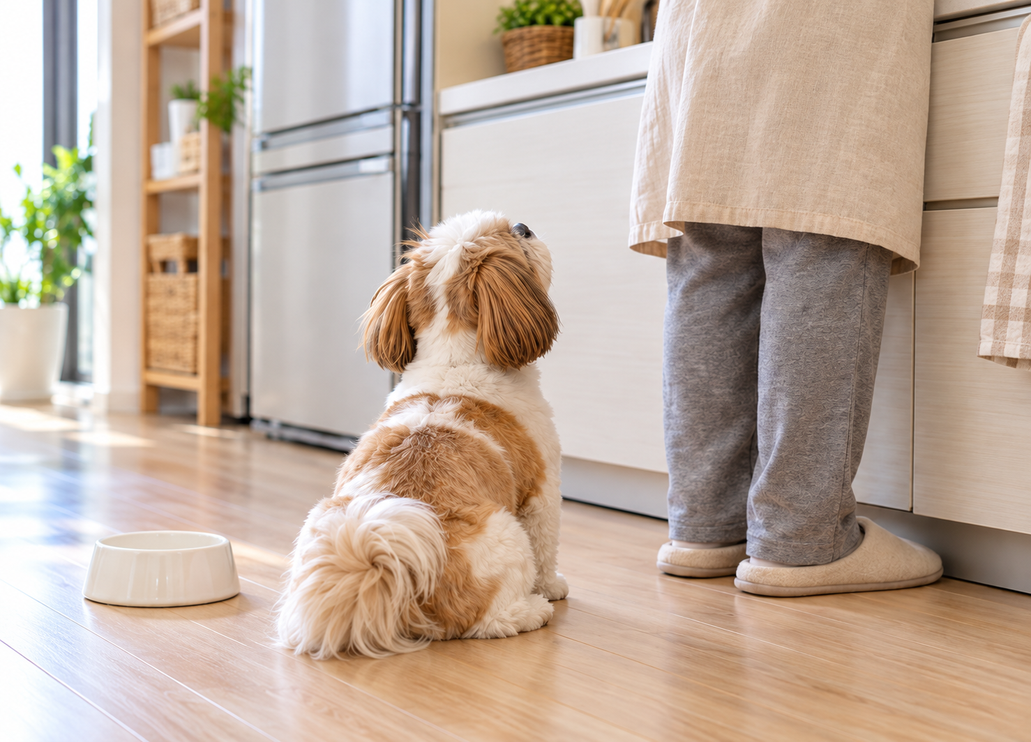 ShareZまごころごはんを準備する家族を待つ犬