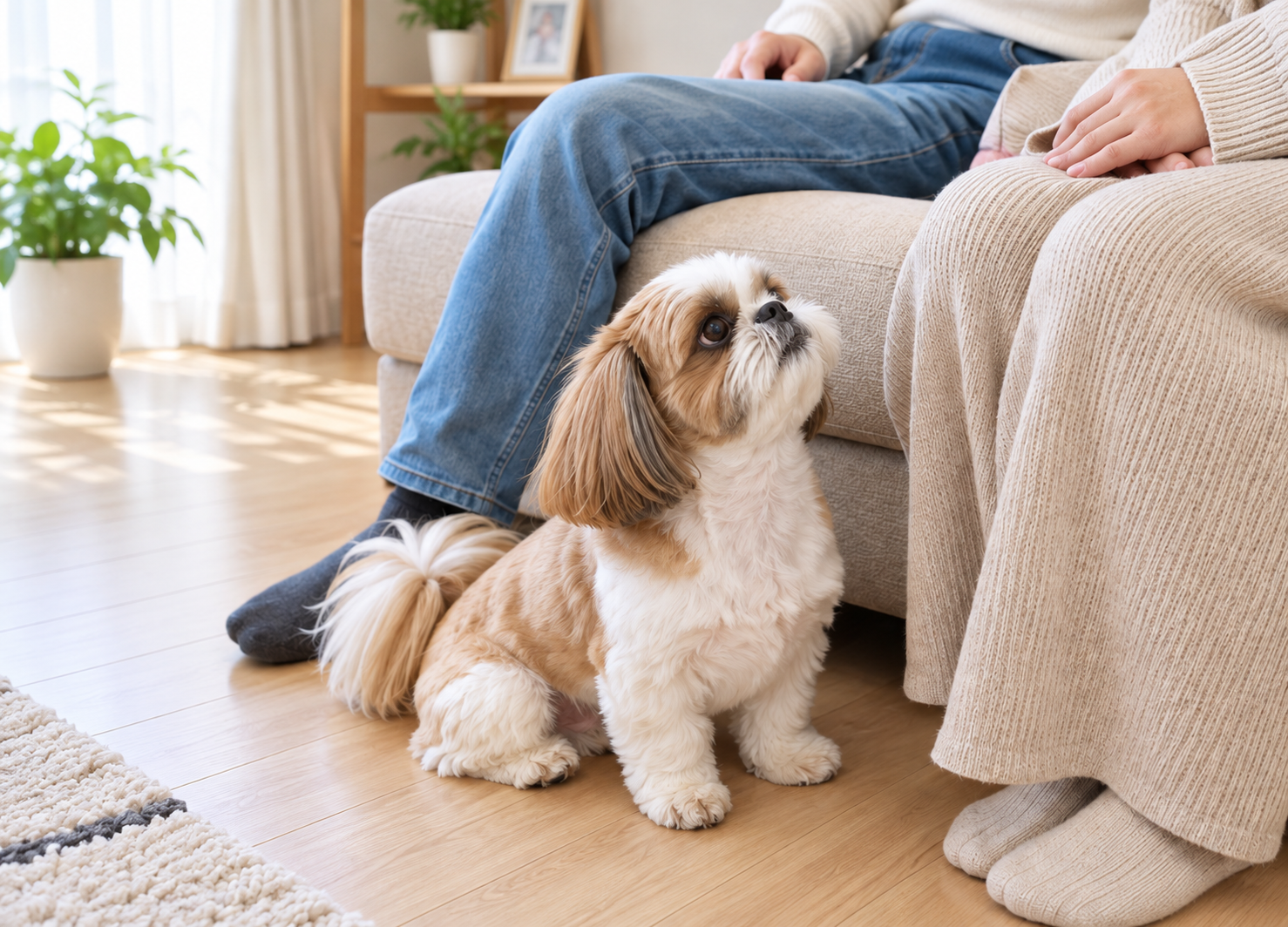 家族と一緒に過ごす犬