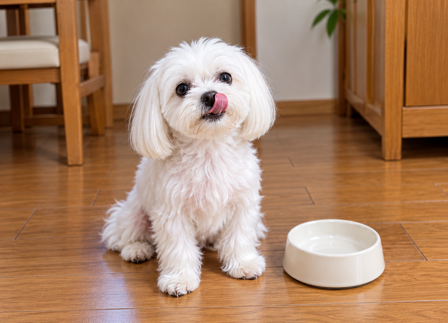 ShareZまごころごはんを食べたあと口元をペロペロする犬