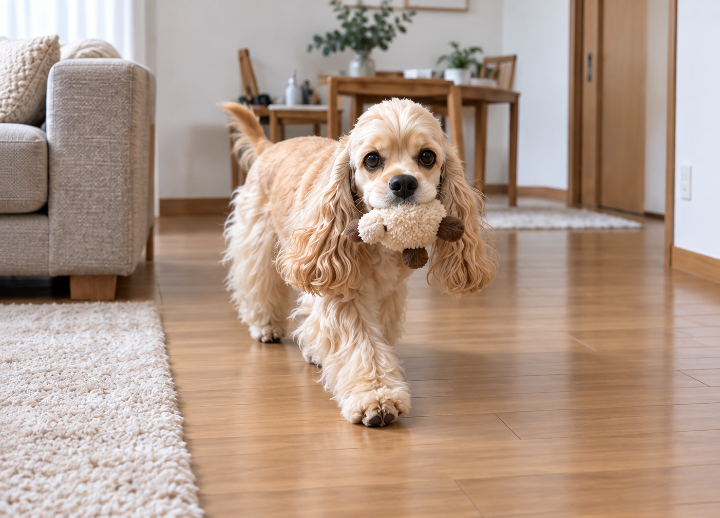 飼い主の反応を見ながら前足で撫でてほしいと催促する犬