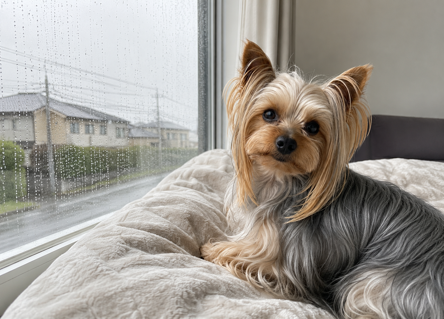 ヨーキー、雨の日は“おしゃれ休業日”？ ～梅雨の被毛ケアとお散歩事情～